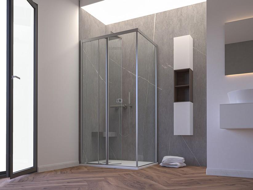 Eck-Duschkabine Miro' H200 110X90 cm Schiebetür und feste Seite Öffnung Li. Glasstärke 6 mm Transparent Profile Chrom | IperCeramica Eck-Duschkabine Miro' H200 110X90 cm Schiebetür und feste Seite Öffnung Li. Glasstärke 6 mm Transparent Profile Chrom | IperCeramica