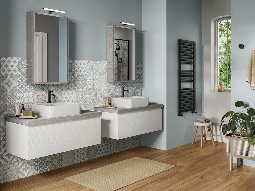 BADMÖBEL QUBO 100 cm MIT SCHUBLADE MATRIX WEISS UND PLATTE OXID GRAU | IperCeramica BADMÖBEL QUBO 100 cm MIT SCHUBLADE MATRIX WEISS UND PLATTE OXID GRAU | IperCeramica