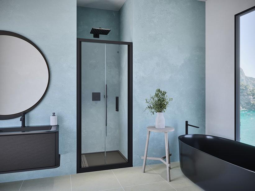 Faltduschtür Renu cm 80xH195 Erw 74/80 Transparentes Kristallglas 6 mm Schwarz matt | IperCeramica Faltduschtür Renu cm 80xH195 Erw 74/80 Transparentes Kristallglas 6 mm Schwarz matt | IperCeramica