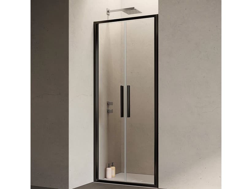 Saloon-Duschtür Sax 80xH190 Erw. 77/81 cm Glasstärke 6 mm Transparent, Profile Schwarz matt | IperCeramica Saloon-Duschtür Sax 80xH190 Erw. 77/81 cm Glasstärke 6 mm Transparent, Profile Schwarz matt | IperCeramica