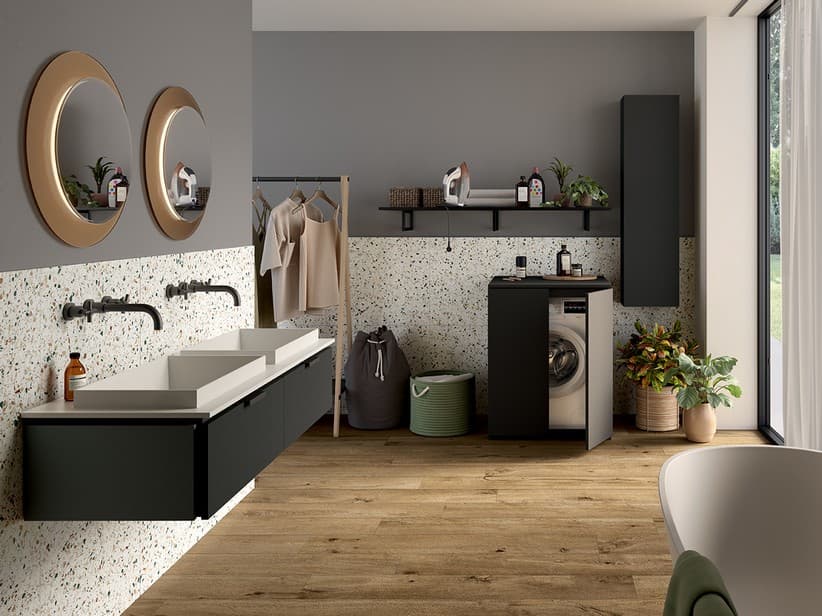 TOUCH 140 cm Badezimmerschrank 2 Schubladen Phoenix Schwarz matt und Halbeinbaudoppelbecken STAR-PIETRA Weiß | IperCeramica TOUCH 140 cm Badezimmerschrank 2 Schubladen Phoenix Schwarz matt und Halbeinbaudoppelbecken STAR-PIETRA Weiß | IperCeramica