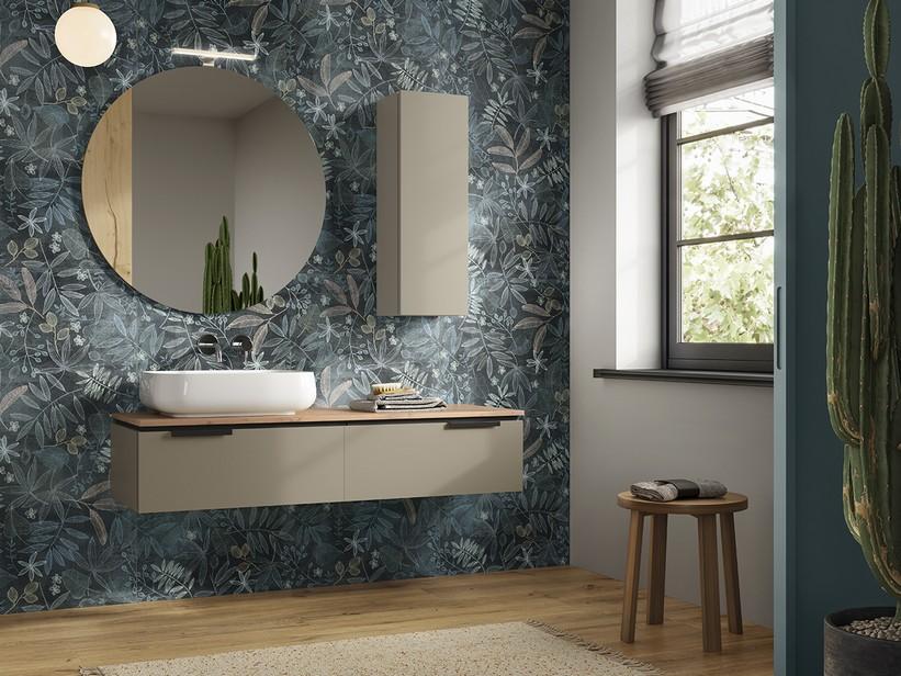 Badmöbel TOUCH 140 cm 2 Schubladen Taupe matt und Top 1,8 cm Eiche | IperCeramica Badmöbel TOUCH 140 cm 2 Schubladen Taupe matt und Top 1,8 cm Eiche | IperCeramica