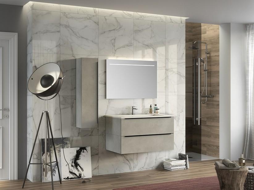 BADMÖBEL TRENDY 90 CM 2 SCHUBLADEN, WASCHBECKEN AUS HARZ HIDE WEISS MATT | IperCeramica BADMÖBEL TRENDY 90 CM 2 SCHUBLADEN, WASCHBECKEN AUS HARZ HIDE WEISS MATT | IperCeramica