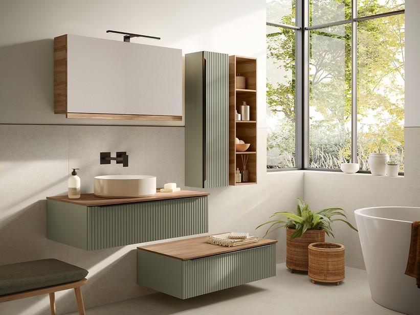 Hängekommode Trendy 90 cm gerippt Grün matt | IperCeramica Hängekommode Trendy 90 cm gerippt Grün matt | IperCeramica