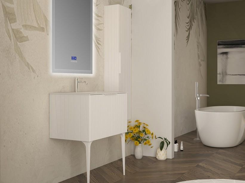 Standbadmöbel UNIKA 80 cm Weiß matt und Waschbecken Unitop aus Harz HIDE Ti.46 Weiß glänzend | IperCeramica Standbadmöbel UNIKA 80 cm Weiß matt und Waschbecken Unitop aus Harz HIDE Ti.46 Weiß glänzend | IperCeramica