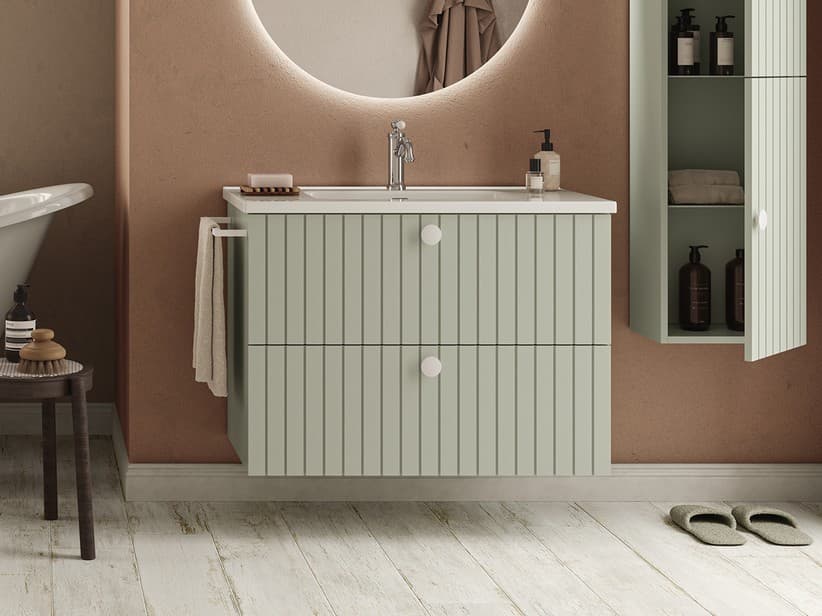 LERICI Badezimmer-Unterschrank 2 Schubladen 89x45,5xH64,5 Mattgrün | IperCeramica LERICI Badezimmer-Unterschrank 2 Schubladen 89x45,5xH64,5 Mattgrün | IperCeramica