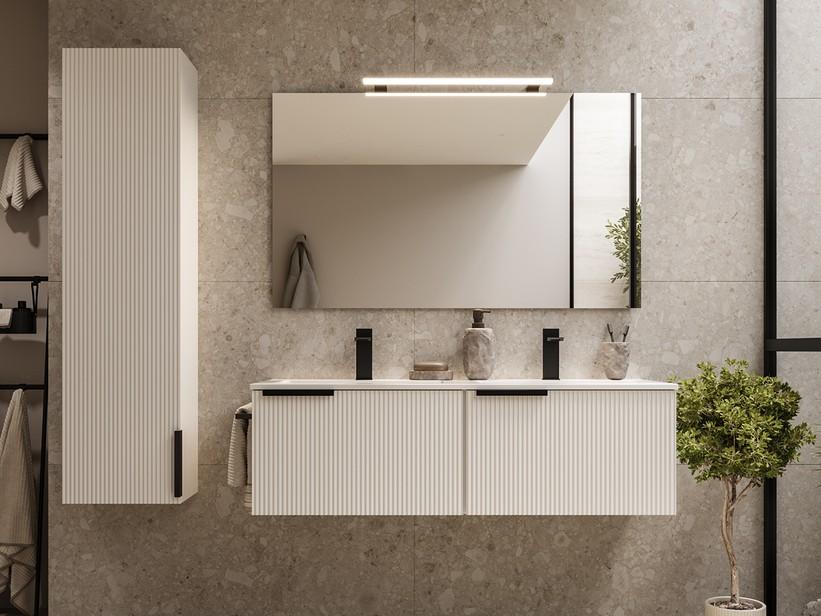 Badmöbel AVIVO 120 cm 2 gerippte Schubladen Weiß matt mit Waschbecken aus Keramik Weiß glänzend | IperCeramica Badmöbel AVIVO 120 cm 2 gerippte Schubladen Weiß matt mit Waschbecken aus Keramik Weiß glänzend | IperCeramica