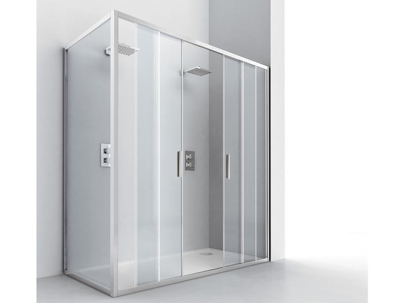 Eckduschkabine Nice 140x90 H195 Erw 137/141 - 86,5/90,5 Schiebetüren und fester Teil aus Glasstärke 6 mm Transparent Chrom | IperCeramica Eckduschkabine Nice 140x90 H195 Erw 137/141 - 86,5/90,5 Schiebetüren und fester Teil aus Glasstärke 6 mm Transparent Chrom | IperCeramica