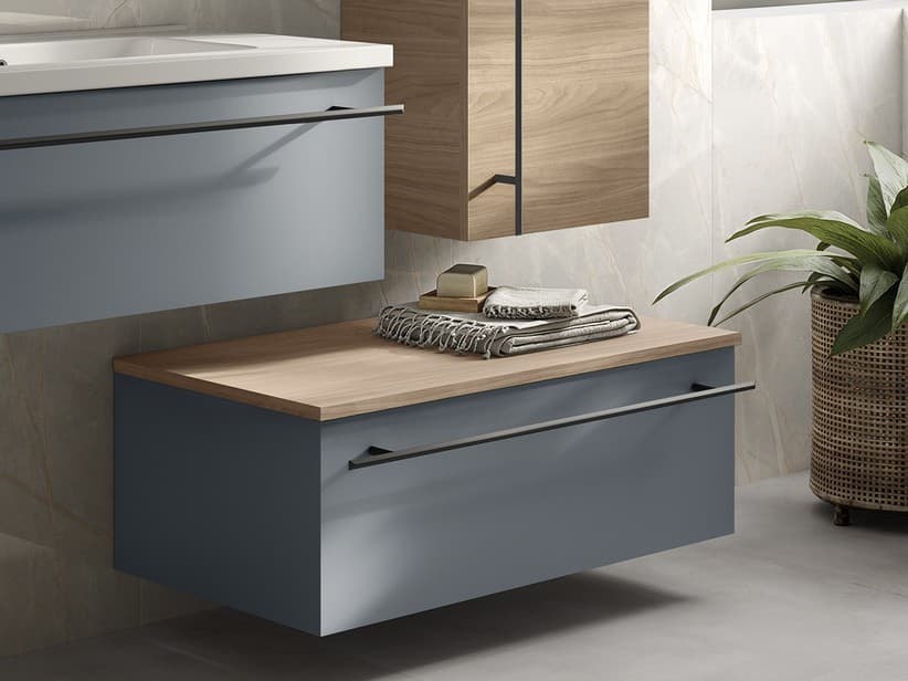 Hängende Kommode LUMI L80xP46,5 cm Poro Nussbaum/Mattblau | IperCeramica Hängende Kommode LUMI L80xP46,5 cm Poro Nussbaum/Mattblau | IperCeramica
