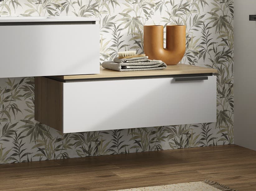 Kommode TOUCH 70 cm 1 Schublade Weiß Matt und 1,8 cm dicke Eichenplatte mit Knorren | IperCeramica Kommode TOUCH 70 cm 1 Schublade Weiß Matt und 1,8 cm dicke Eichenplatte mit Knorren | IperCeramica