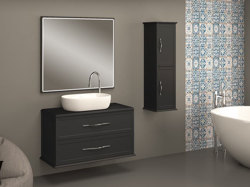 Hängebadmöbel Classic 101 cm mit 2 Schubladen und kleiner Platte für Aufsatzwaschbecken Graphit matt | IperCeramica Hängebadmöbel Classic 101 cm mit 2 Schubladen und kleiner Platte für Aufsatzwaschbecken Graphit matt | IperCeramica