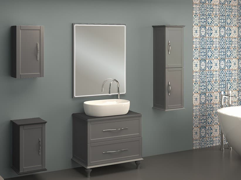 Standbadmöbel Classic 75 cm mit 2 Schubladen und kleiner Platte für Aufsatzwaschbecken Wolkengrau matt | IperCeramica Standbadmöbel Classic 75 cm mit 2 Schubladen und kleiner Platte für Aufsatzwaschbecken Wolkengrau matt | IperCeramica