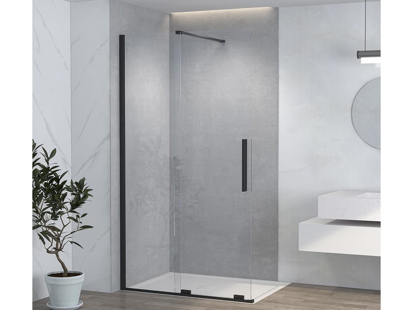Walk-In-Dusche Hype mit Schiebetür cm 100 H195 Glasstärke 6 mm Transparent, Profile Schwarz matt | IperCeramica Walk-In-Dusche Hype mit Schiebetür cm 100 H195 Glasstärke 6 mm Transparent, Profile Schwarz matt | IperCeramica