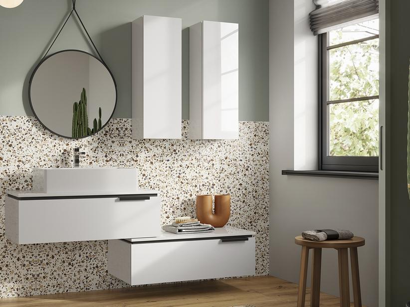 Badmöbel TOUCH 90 cm 1 Schublade und Platte Weiß glänzend | IperCeramica Badmöbel TOUCH 90 cm 1 Schublade und Platte Weiß glänzend | IperCeramica