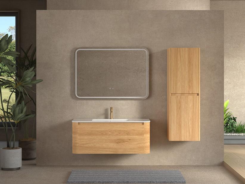 Badmöbel Etna 100 cm 2 Schubladen aus Mehrschichtholz Eiche hell mit Waschbecken aus Keramik Weiß glänzend | IperCeramica Badmöbel Etna 100 cm 2 Schubladen aus Mehrschichtholz Eiche hell mit Waschbecken aus Keramik Weiß glänzend | IperCeramica