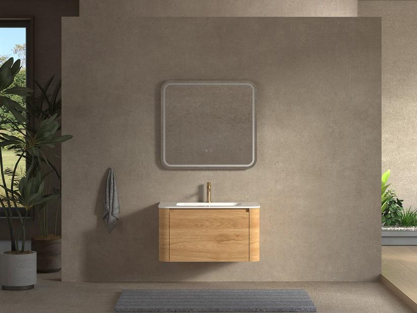 Badmöbel Etna 80 cm 2 Schubladen aus Mehrschichtholz Eiche hell mit Waschbecken aus Keramik Weiß glänzend | IperCeramica Badmöbel Etna 80 cm 2 Schubladen aus Mehrschichtholz Eiche hell mit Waschbecken aus Keramik Weiß glänzend | IperCeramica