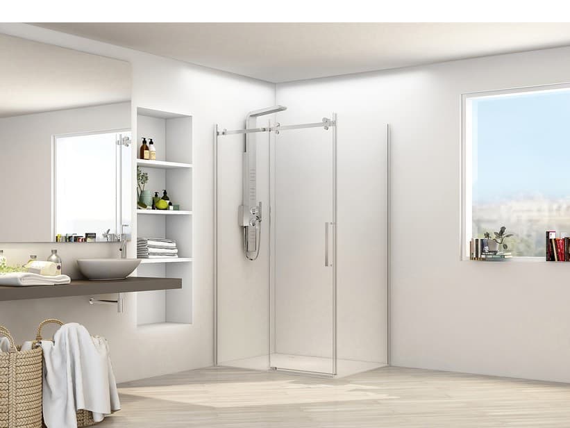 OXO INOX Eckduschkabine mit Schiebetür cm 120x80 Glasstärke 8 mm, Profile aus glänzendem Edelstahl | IperCeramica OXO INOX Eckduschkabine mit Schiebetür cm 120x80 Glasstärke 8 mm, Profile aus glänzendem Edelstahl | IperCeramica