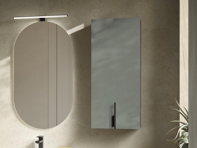 Badezimmer-Hängeschrank DESK mit 1 Tür, 36xH 84 cm, mattgrün – Griff in Matt-Schwarz | IperCeramica Badezimmer-Hängeschrank DESK mit 1 Tür, 36xH 84 cm, mattgrün – Griff in Matt-Schwarz | IperCeramica