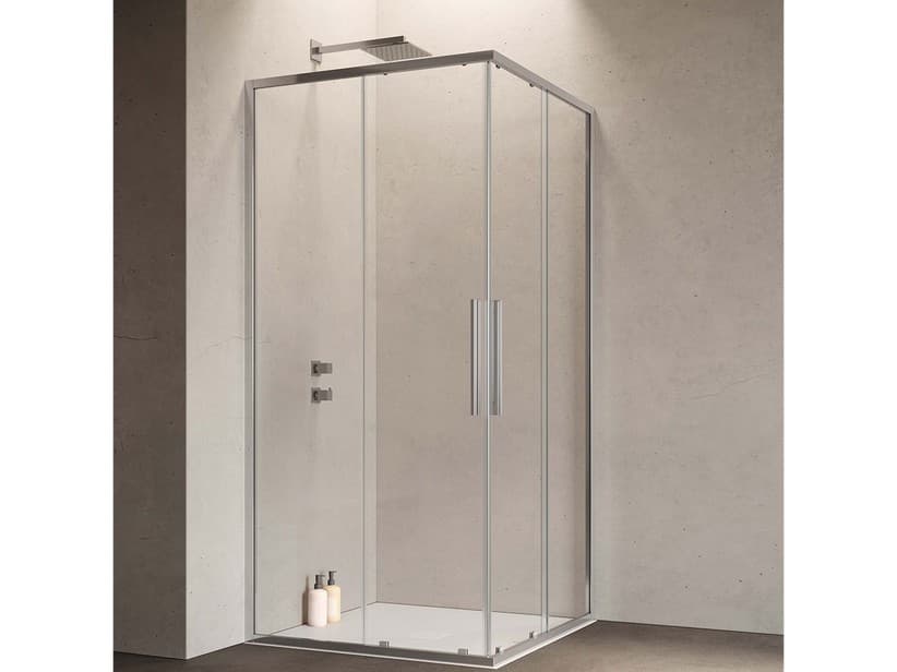 Eckduschkabine mit Schiebetüren Sax cm 80x100 Glasstärke 6 mm Transparent, Profile Chrom | IperCeramica Eckduschkabine mit Schiebetüren Sax cm 80x100 Glasstärke 6 mm Transparent, Profile Chrom | IperCeramica