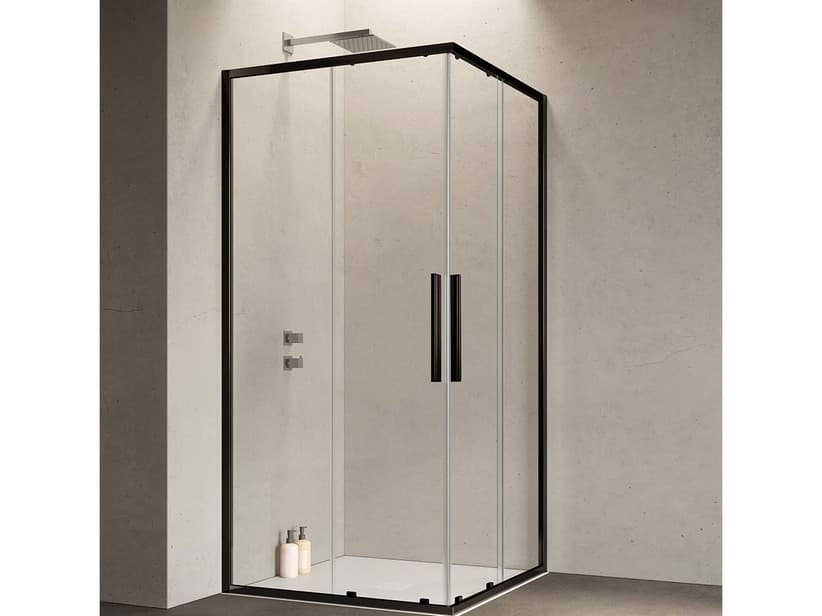 Eckduschkabine mit Schiebetüren Sax cm 80x80 Glasstärke 6 mm Transparent, Profile Schwarz matt | IperCeramica Eckduschkabine mit Schiebetüren Sax cm 80x80 Glasstärke 6 mm Transparent, Profile Schwarz matt | IperCeramica
