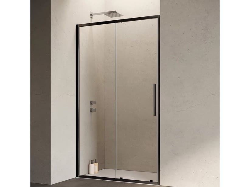 Schiebeduschtür Sax cm 140xH200 Glasstärke 6 mm Transparent, Profile Schwarz matt | IperCeramica Schiebeduschtür Sax cm 140xH200 Glasstärke 6 mm Transparent, Profile Schwarz matt | IperCeramica