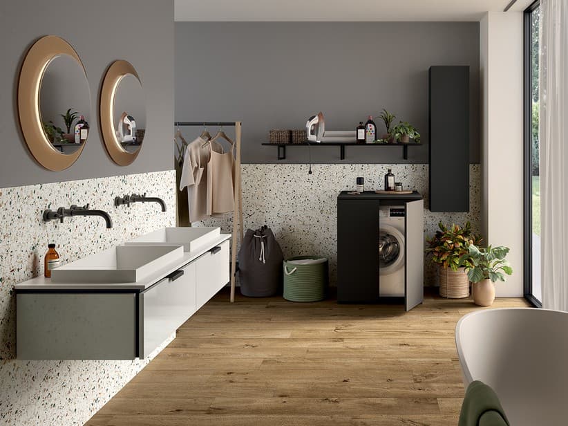 TOUCH 140 cm Badezimmerschrank 2 Schubladen Weiß glänzend und Halbeinbaudoppelbecken STAR Mattweiß | IperCeramica TOUCH 140 cm Badezimmerschrank 2 Schubladen Weiß glänzend und Halbeinbaudoppelbecken STAR Mattweiß | IperCeramica
