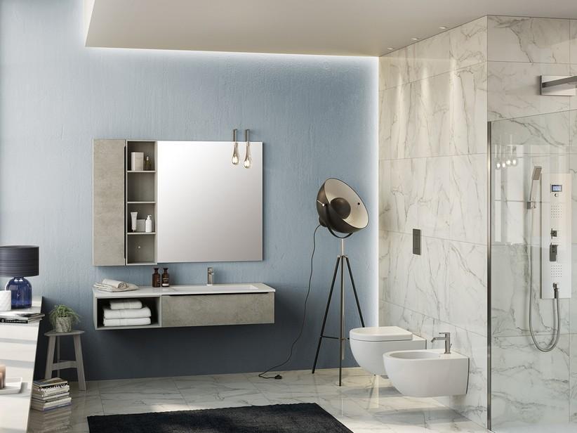 BADMÖBEL TRENDY 141 CM ZEMENT UND WASCHBECKEN HIDE RECHTS WEISS MATT | IperCeramica BADMÖBEL TRENDY 141 CM ZEMENT UND WASCHBECKEN HIDE RECHTS WEISS MATT | IperCeramica