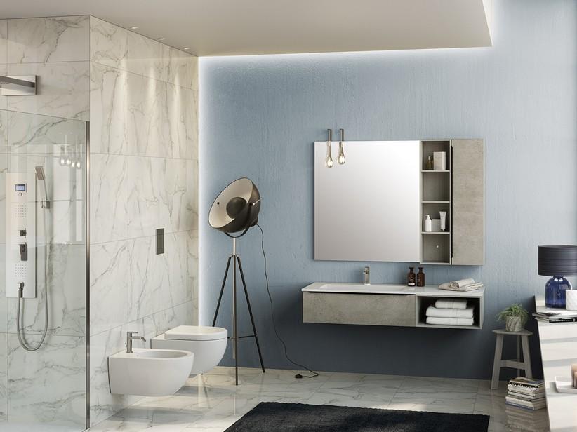 BADMÖBEL TRENDY 141 CM ZEMENT MIT WASCHBECKEN HIDE LI GLÄNZEND WEISS | IperCeramica BADMÖBEL TRENDY 141 CM ZEMENT MIT WASCHBECKEN HIDE LI GLÄNZEND WEISS | IperCeramica
