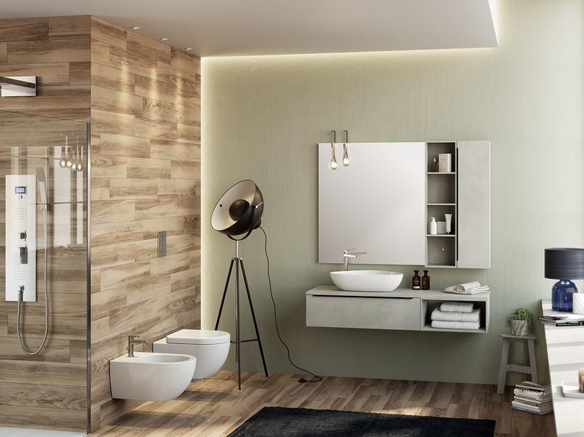 BADMÖBEL TRENDY 141 CM ZEMENT MIT PLATTE FÜR AUFLAGEBECKEN LINKS | IperCeramica BADMÖBEL TRENDY 141 CM ZEMENT MIT PLATTE FÜR AUFLAGEBECKEN LINKS | IperCeramica