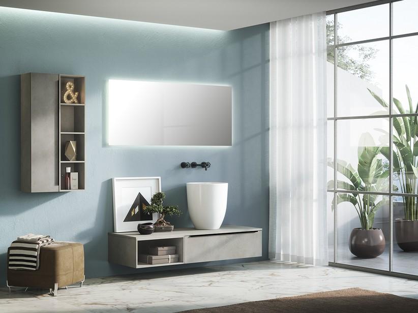 NIEDRIGER BADEZIMMERSCHRANK TRENDY 141 CM ZEMENT MIT PLATTE FÜR HOHES WASCHBECKEN | IperCeramica NIEDRIGER BADEZIMMERSCHRANK TRENDY 141 CM ZEMENT MIT PLATTE FÜR HOHES WASCHBECKEN | IperCeramica
