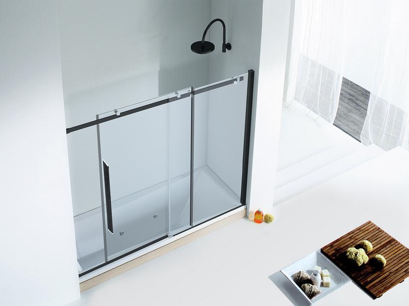 Wand für Badewanne Velo 170Xh150 mit 1 Schiebetür Glasstärke Transparent 8 mm Profil Matt Schwarz | IperCeramica Wand für Badewanne Velo 170Xh150 mit 1 Schiebetür Glasstärke Transparent 8 mm Profil Matt Schwarz | IperCeramica