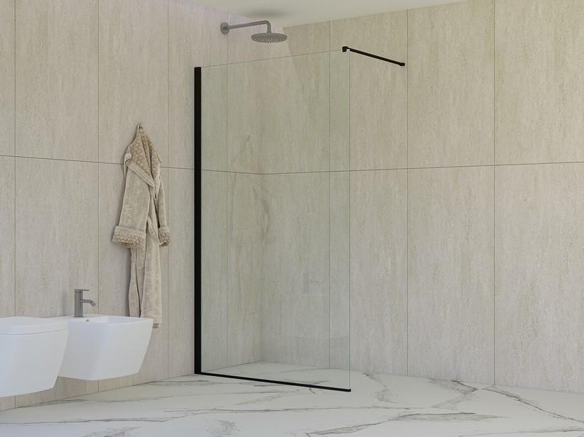 Walk-In Dusche Mirò 6 mm Klarglas 130 cm H200 Erw 128,5/130 mit Mattschwarzen Dichtungsprofilen | IperCeramica Walk-In Dusche Mirò 6 mm Klarglas 130 cm H200 Erw 128,5/130 mit Mattschwarzen Dichtungsprofilen | IperCeramica