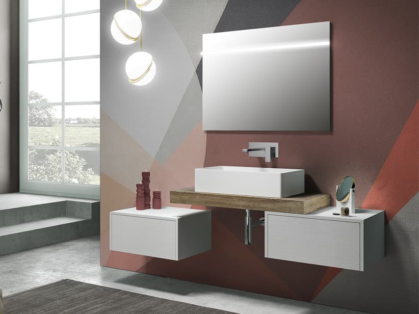 Plan pour lavabo salle de bains à poser Topsy Top cm. 90x48 cm h8 chêne mélèze | IperCeramica Plan pour lavabo salle de bains à poser Topsy Top cm. 90x48 cm h8 chêne mélèze | IperCeramica