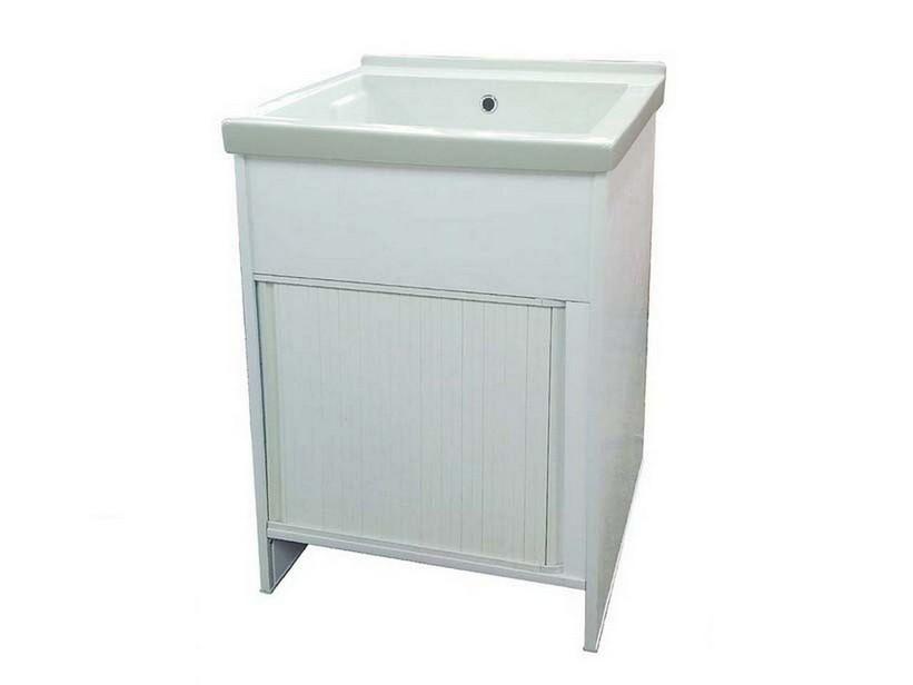 Meuble bac à laver RENO 61x50 cm en PVC pour extérieur avec lavabo DOLOMITE REVINE en céramique blanc | IperCeramica Meuble bac à laver RENO 61x50 cm en PVC pour extérieur avec lavabo DOLOMITE REVINE en céramique blanc | IperCeramica