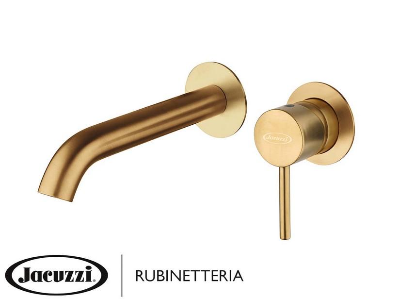 Mitigeur pour lavabo mural Jacuzzi® Noemi en laiton sans bonde finition PVD or brossé | IperCeramica Mitigeur pour lavabo mural Jacuzzi® Noemi en laiton sans bonde finition PVD or brossé | IperCeramica