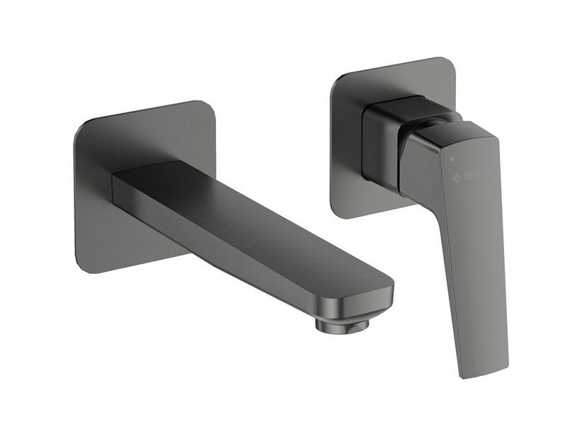 Mitigeur de lavabo mural Blur sans bonde en PVD titane | IperCeramica Mitigeur de lavabo mural Blur sans bonde en PVD titane | IperCeramica