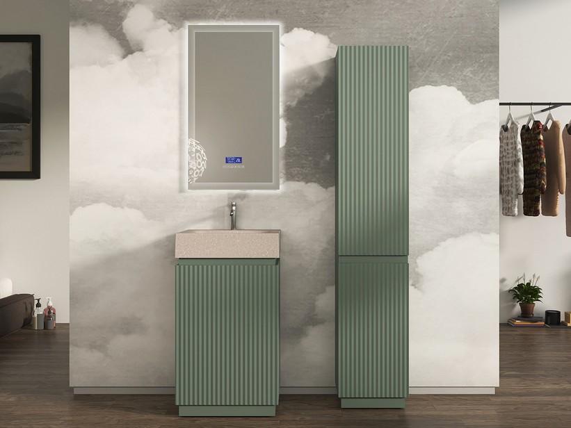 Meuble salle de bains FARO à poser 50 cm cannelé vert mat et lavabo Unitop en HPL Quartzite clair | IperCeramica Meuble salle de bains FARO à poser 50 cm cannelé vert mat et lavabo Unitop en HPL Quartzite clair | IperCeramica