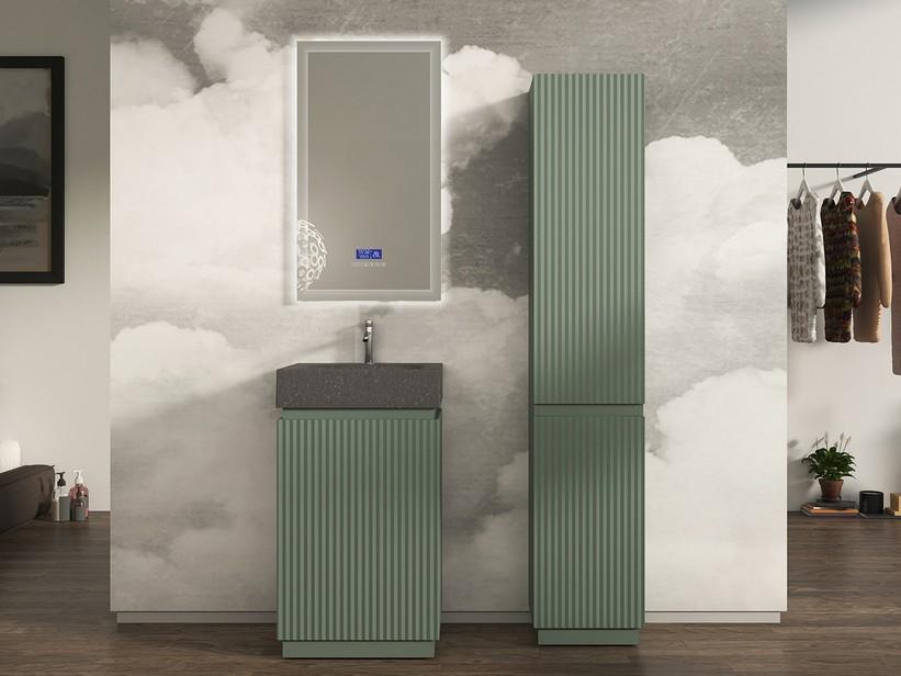 Meuble salle de bains FARO à poser 50 cm cannelé vert mat et lavabo Unitop en HPL Quartzite foncé | IperCeramica Meuble salle de bains FARO à poser 50 cm cannelé vert mat et lavabo Unitop en HPL Quartzite foncé | IperCeramica
