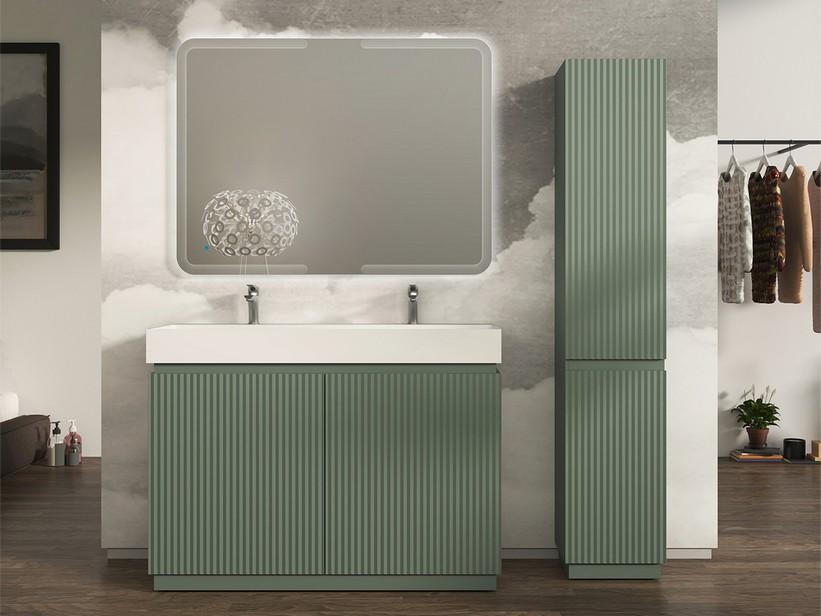 Meuble salle de bains FARO 120 cm à poser cannelé vert mat et lavabo Unitop en résine blanc mat | IperCeramica Meuble salle de bains FARO 120 cm à poser cannelé vert mat et lavabo Unitop en résine blanc mat | IperCeramica