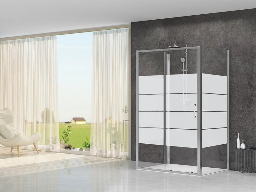 Cabine de douche Arek 70x100x70 H190 Ext 68/69,5-99,3/102,3 porte coul. 2 parois fixes verre transp 6 mm sérigr chrome | IperCeramica Cabine de douche Arek 70x100x70 H190 Ext 68/69,5-99,3/102,3 porte coul. 2 parois fixes verre transp 6 mm sérigr chrome | IperCeramica