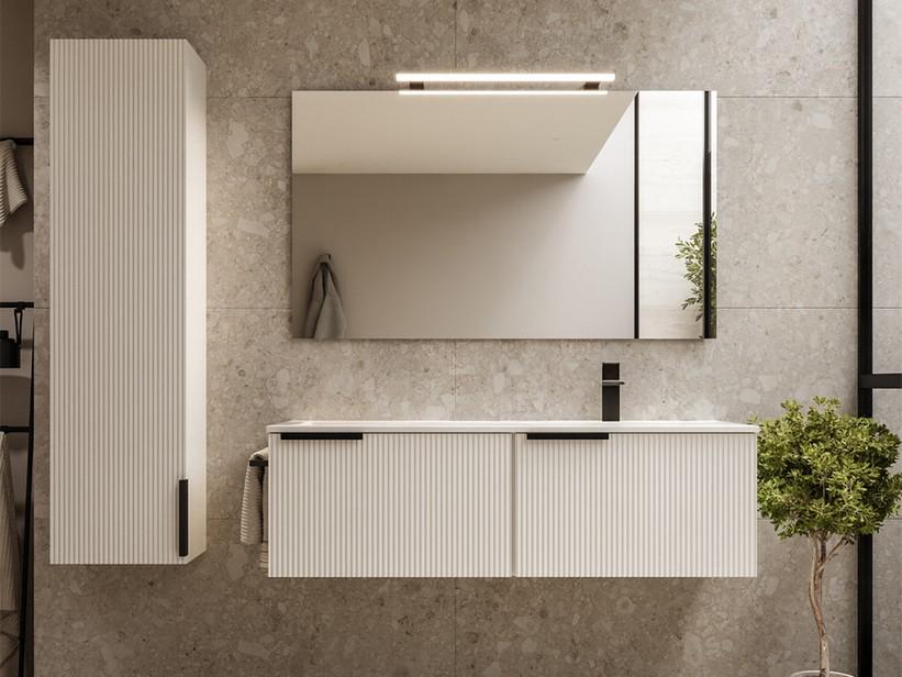 Meuble salle de bains AVIVO 120 cm 2 tiroirs cannelé blanc mat et lavabo céramique droite blanc brillant | IperCeramica Meuble salle de bains AVIVO 120 cm 2 tiroirs cannelé blanc mat et lavabo céramique droite blanc brillant | IperCeramica