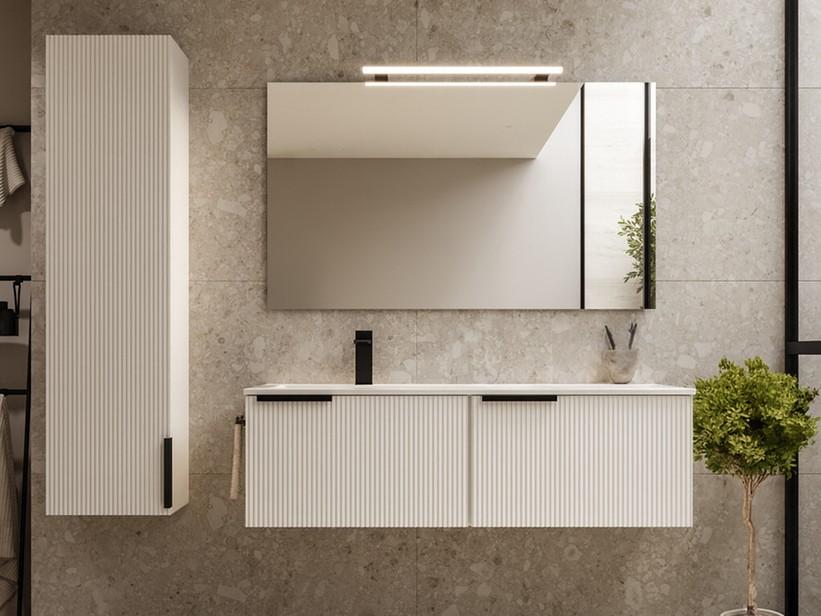 Meuble salle de bains AVIVO 120 cm 2 tiroirs cannelé blanc mat et lavabo céramique gauche blanc brillant | IperCeramica Meuble salle de bains AVIVO 120 cm 2 tiroirs cannelé blanc mat et lavabo céramique gauche blanc brillant | IperCeramica