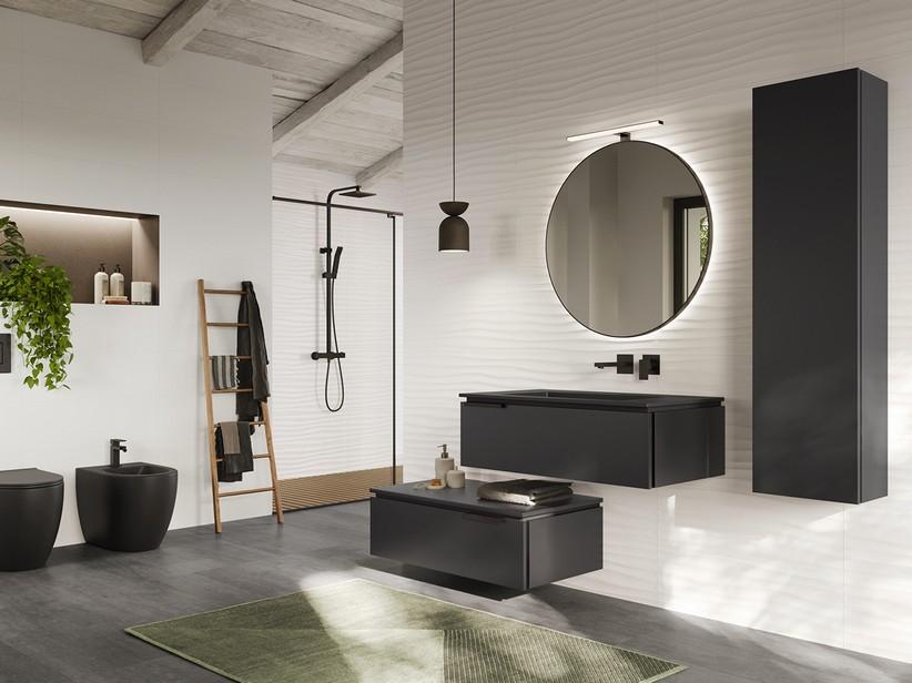 Meuble 1 tiroir TOUCH 90 cm noir mat et top noir mat | IperCeramica Meuble 1 tiroir TOUCH 90 cm noir mat et top noir mat | IperCeramica