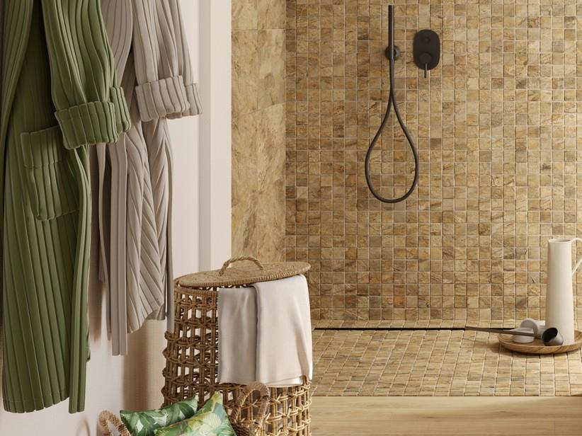 Mosaïque Bali Gold 30x30 grès cérame effet ardoise or | IperCeramica Mosaïque Bali Gold 30x30 grès cérame effet ardoise or | IperCeramica