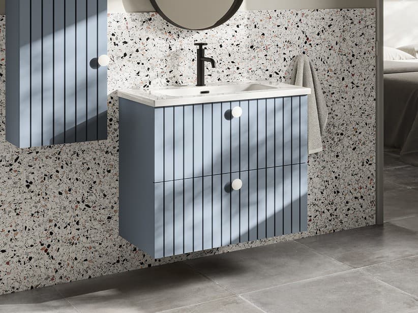 Meuble sous-vasque de salle de bains LERICI 2 tiroirs 74x45,5xH64,5 cm bleu mat | IperCeramica Meuble sous-vasque de salle de bains LERICI 2 tiroirs 74x45,5xH64,5 cm bleu mat | IperCeramica