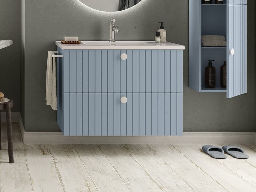Meuble sous-vasque de salle de bains LERICI 2 tiroirs 89x45,5xH64,5 cm bleu mat | IperCeramica Meuble sous-vasque de salle de bains LERICI 2 tiroirs 89x45,5xH64,5 cm bleu mat | IperCeramica