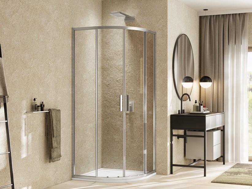 Cabine de douche semi-circulaire Alfa ext. 87x89 cm porte coulissante verre transparent 6 mm chrome | IperCeramica Cabine de douche semi-circulaire Alfa ext. 87x89 cm porte coulissante verre transparent 6 mm chrome | IperCeramica