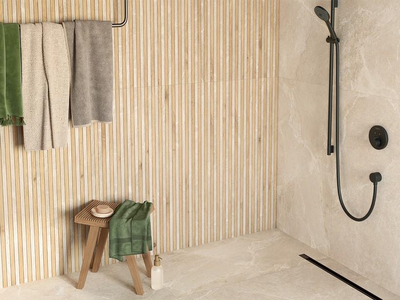 Mosaïque Cardiff Sand Stick Mix 20x120 grès cérame effet ardoise blanche | IperCeramica Mosaïque Cardiff Sand Stick Mix 20x120 grès cérame effet ardoise blanche | IperCeramica