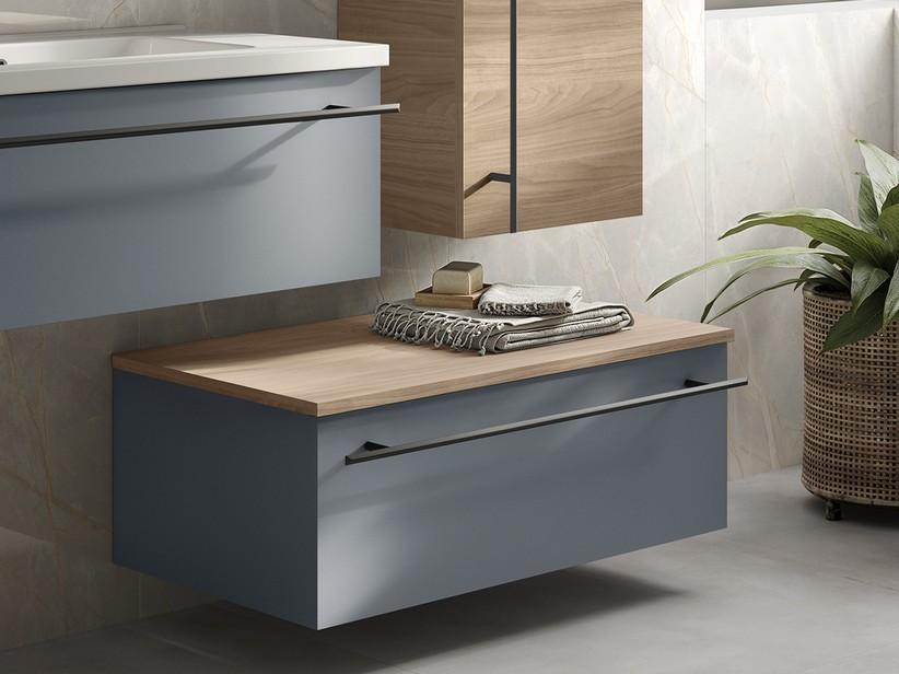 Commode suspendue LUMI L60xP46,5 cm noyer/bleu mat | IperCeramica Commode suspendue LUMI L60xP46,5 cm noyer/bleu mat | IperCeramica