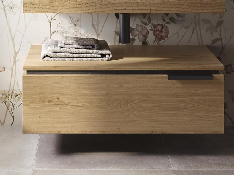 Commode suspendue OXYGEN 90 cm 1 tiroir et plateau 1,8 chêne nœuds | IperCeramica Commode suspendue OXYGEN 90 cm 1 tiroir et plateau 1,8 chêne nœuds | IperCeramica